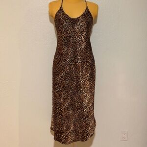 Satin Leopard Print Slip Dress Vintage